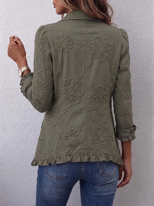 Blazer à revers plissé à volants imprimé