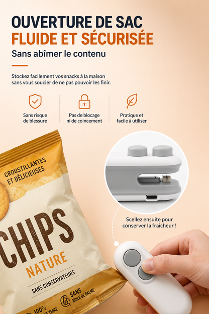 Mini Scelleuse Rechargeable 2-en-1 pour Sacs Alimentaires