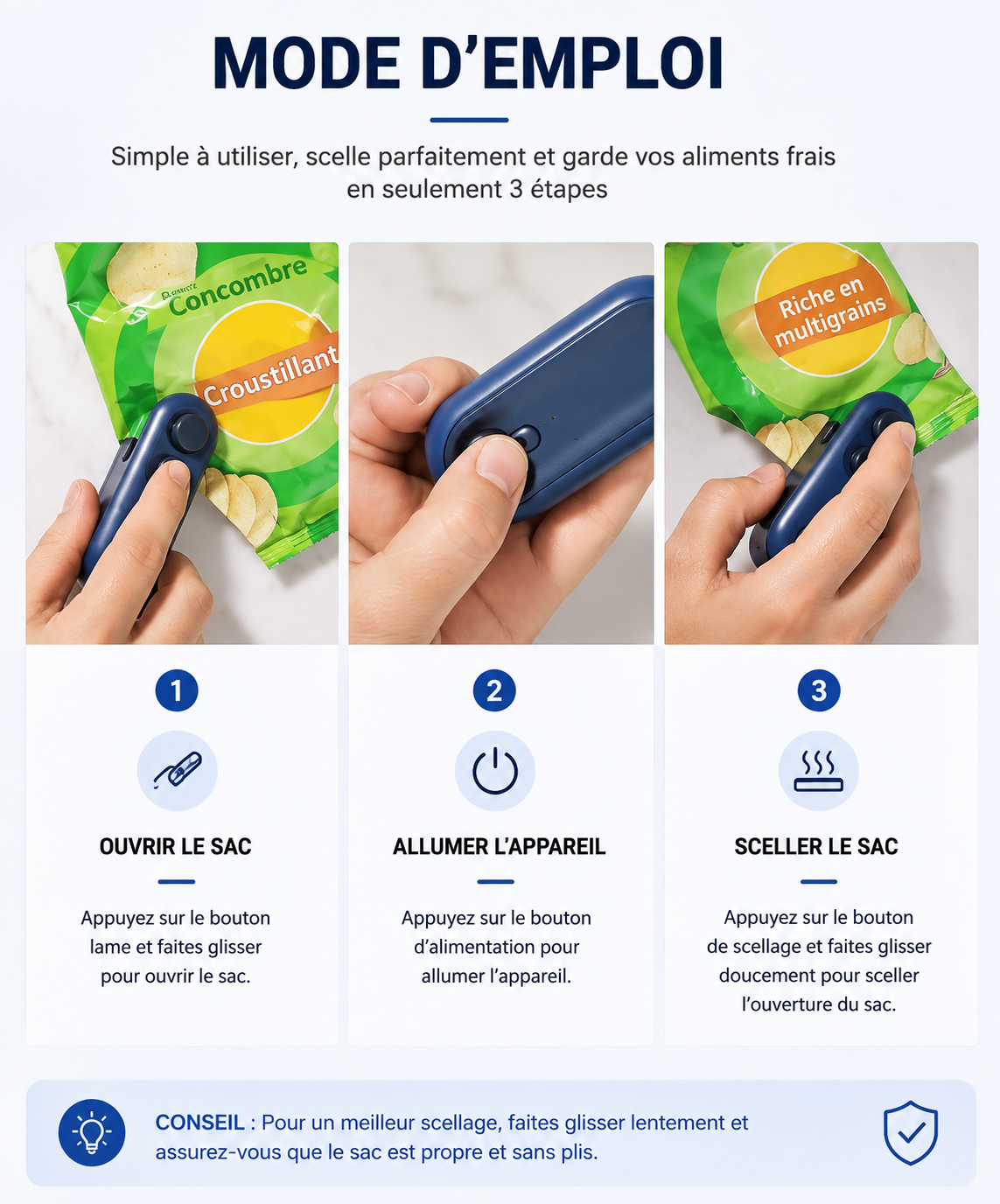 Mini Scelleuse Rechargeable 2-en-1 pour Sacs Alimentaires