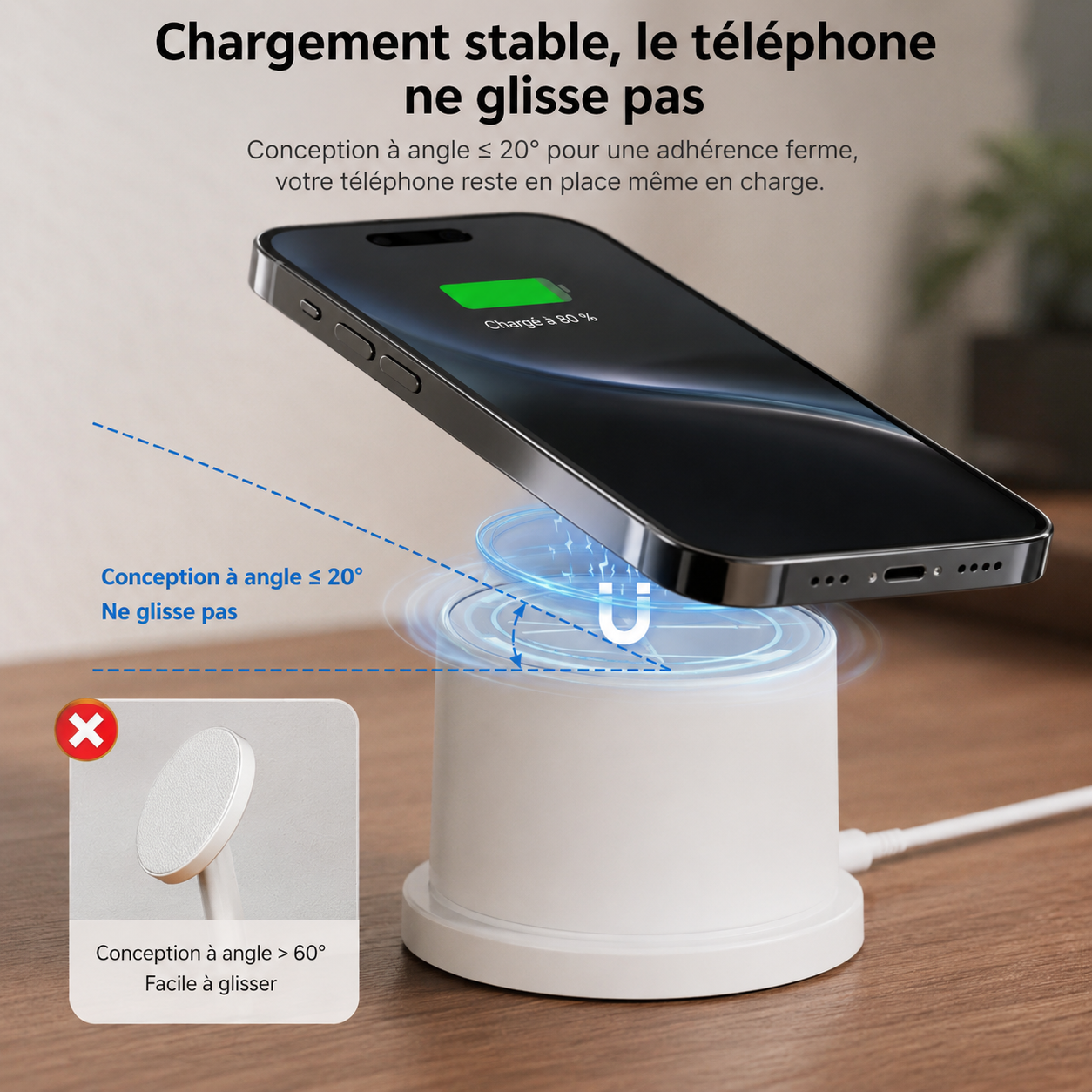 Station de Charge Sans Fil Magnétique 3-en-1 Verticale – Charge Rapide 18W