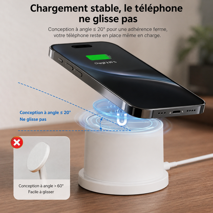 Station de Charge Sans Fil Magnétique 3-en-1 Verticale – Charge Rapide 18W