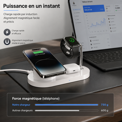 Station de Charge Sans Fil Magnétique 3-en-1 Verticale – Charge Rapide 18W