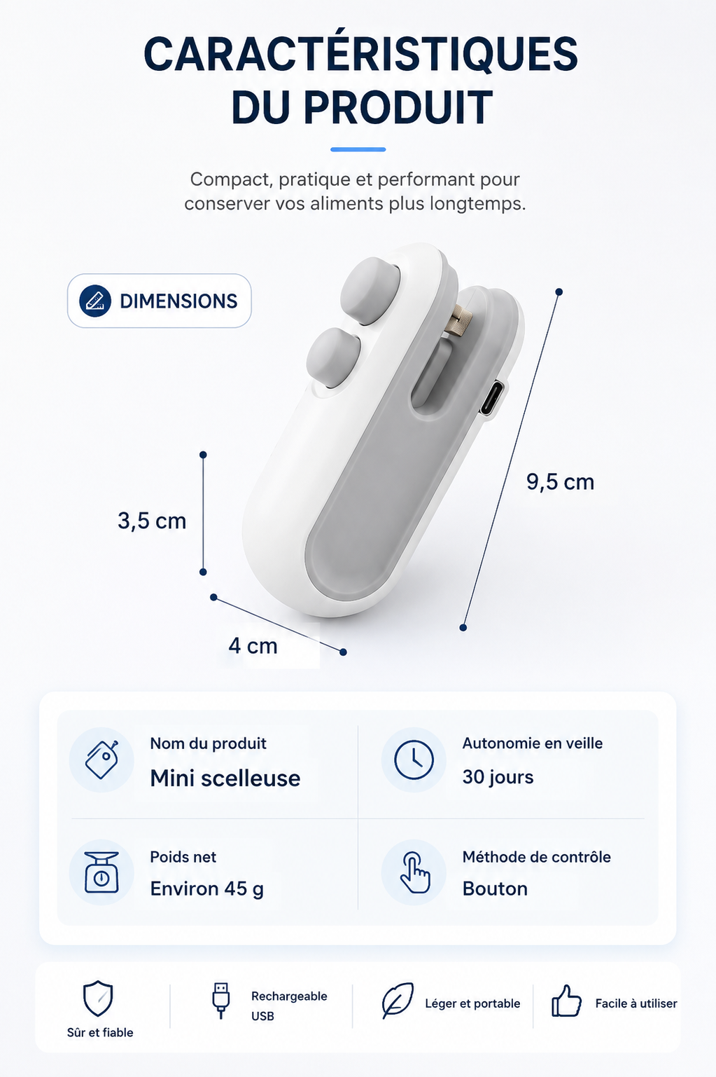 Mini Scelleuse Rechargeable 2-en-1 pour Sacs Alimentaires