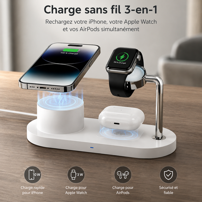 Station de Charge Sans Fil Magnétique 3-en-1 Verticale – Charge Rapide 18W