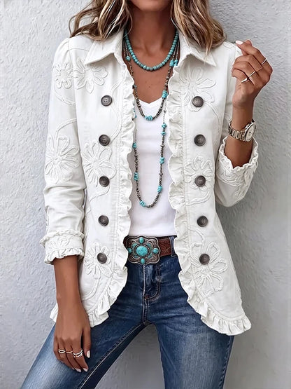 Blazer à revers plissé à volants imprimé