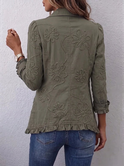 Blazer à revers plissé à volants imprimé
