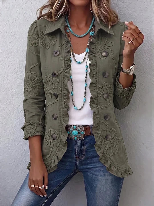 Blazer à revers plissé à volants imprimé