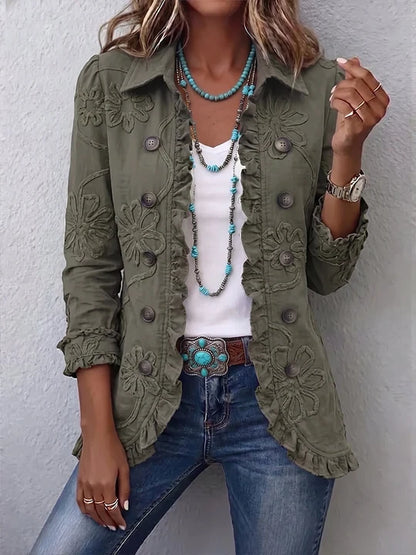 Blazer à revers plissé à volants imprimé
